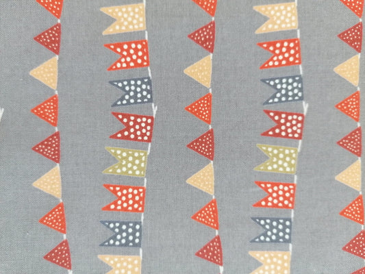 100% Cotton - Crafting & Quilting - Bunting - Grey/Multicoloured - 44" Wide - Sold By the Metre