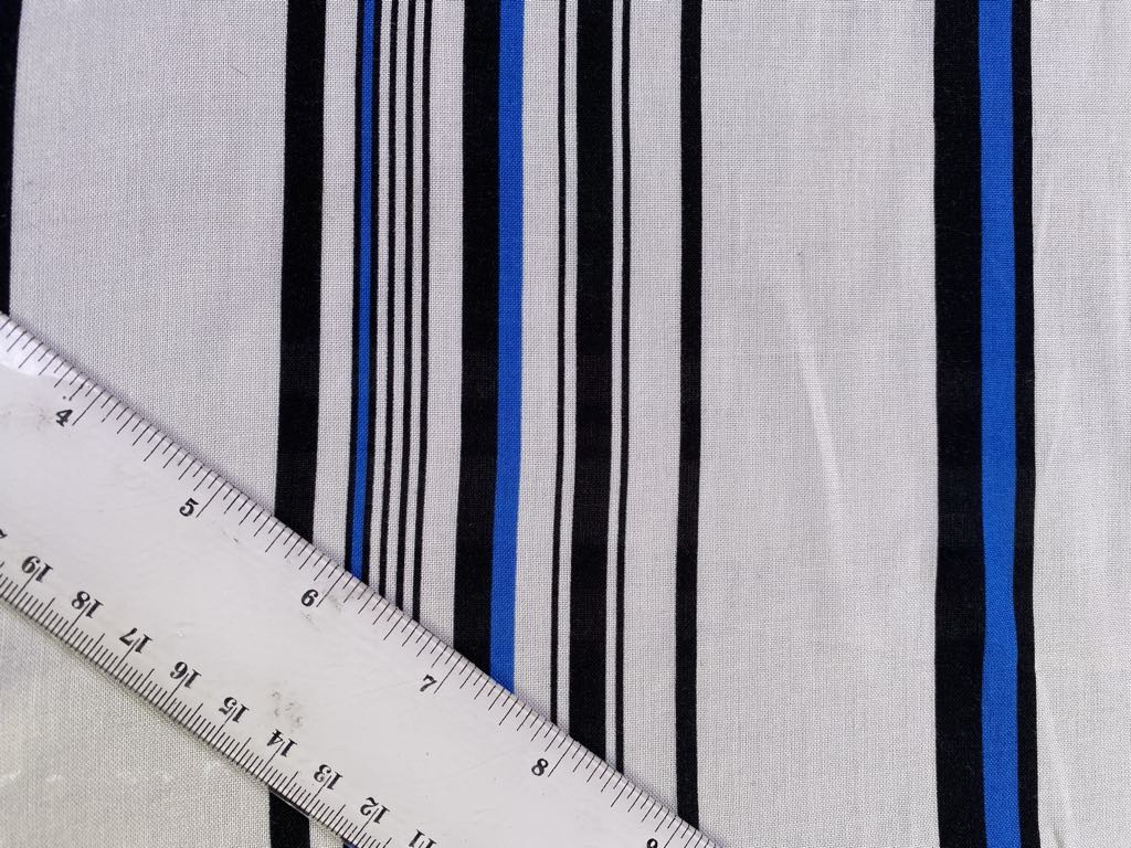Viscose - Stripe - White/Blue/Black - 59" Wide - Sold By The Metre
