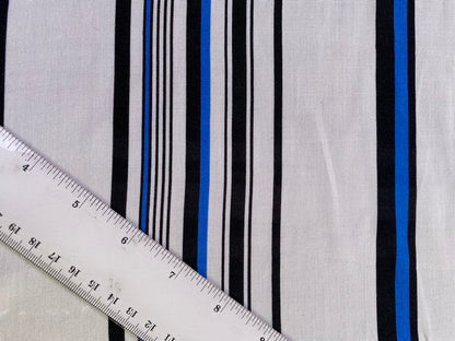 Viscose - Stripe - White/Blue/Black - 59" Wide - Sold By The Metre