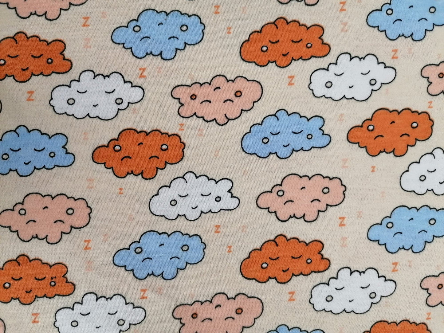 Printed Cotton Jersey - Clouds - Lemon/Blue/Beige - 58" Wide - Sold By the Metre