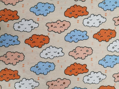 Printed Cotton Jersey - Clouds - Lemon/Blue/Beige - 58" Wide - Sold By the Metre