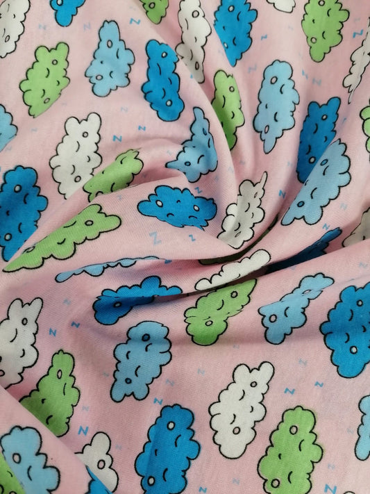 Printed Cotton Jersey - Clouds - Pink/Green/Blue/White - 58" Wide - Sold By the Metre