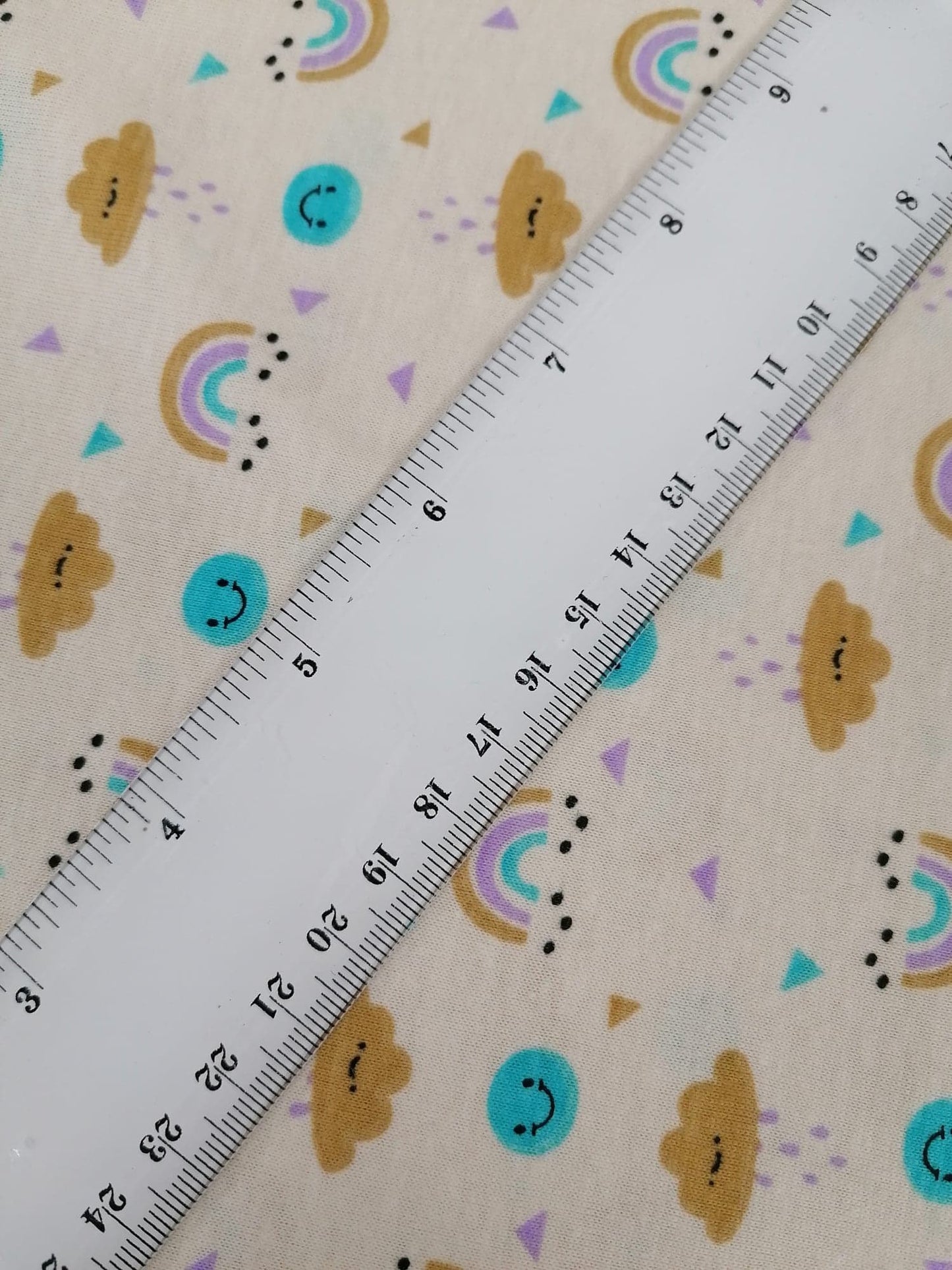 Printed Cotton Jersey - Clouds/Rainbows - Lemon/Turquoise/Lilac - 58" Wide - Sold By the Metre