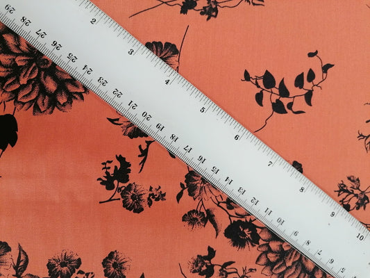 Printed Cotton Twill - Floral - Orange/Black - 58" Wide - Sold By the Metre