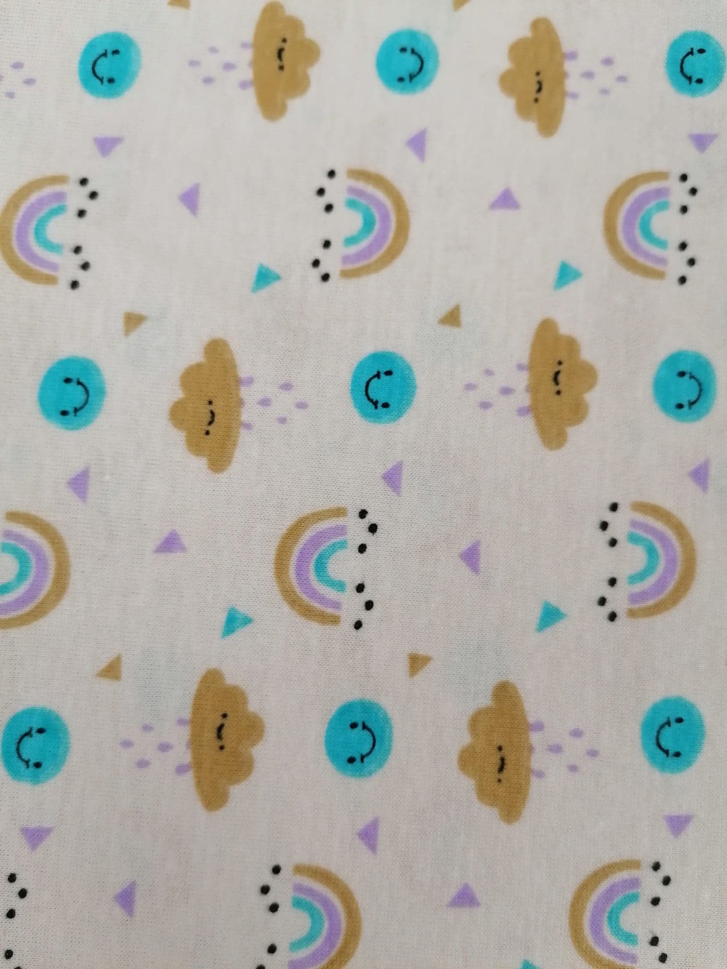 Printed Cotton Jersey - Clouds/Rainbows - Lemon/Turquoise/Lilac - 58" Wide - Sold By the Metre