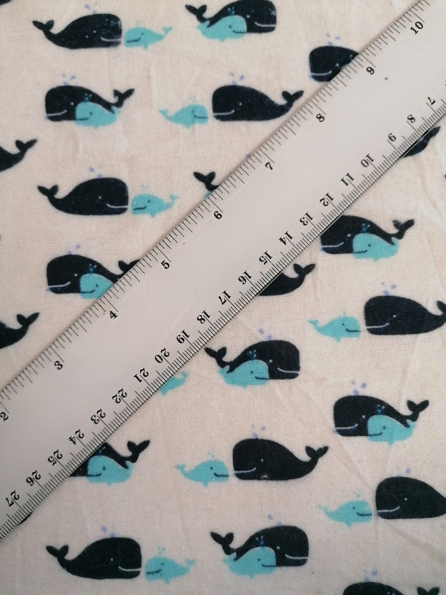 Brushed Cotton - Whales - White/Navy/Baby Blue - 60" Wide - Sold By the Metre