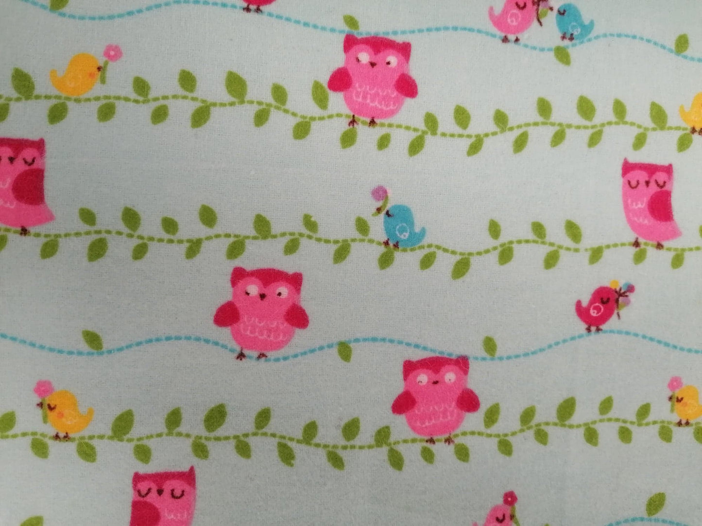 Brushed Cotton - Owls - Blue/Pink/Yellow/Green - 60" Wide - Sold By the Metre