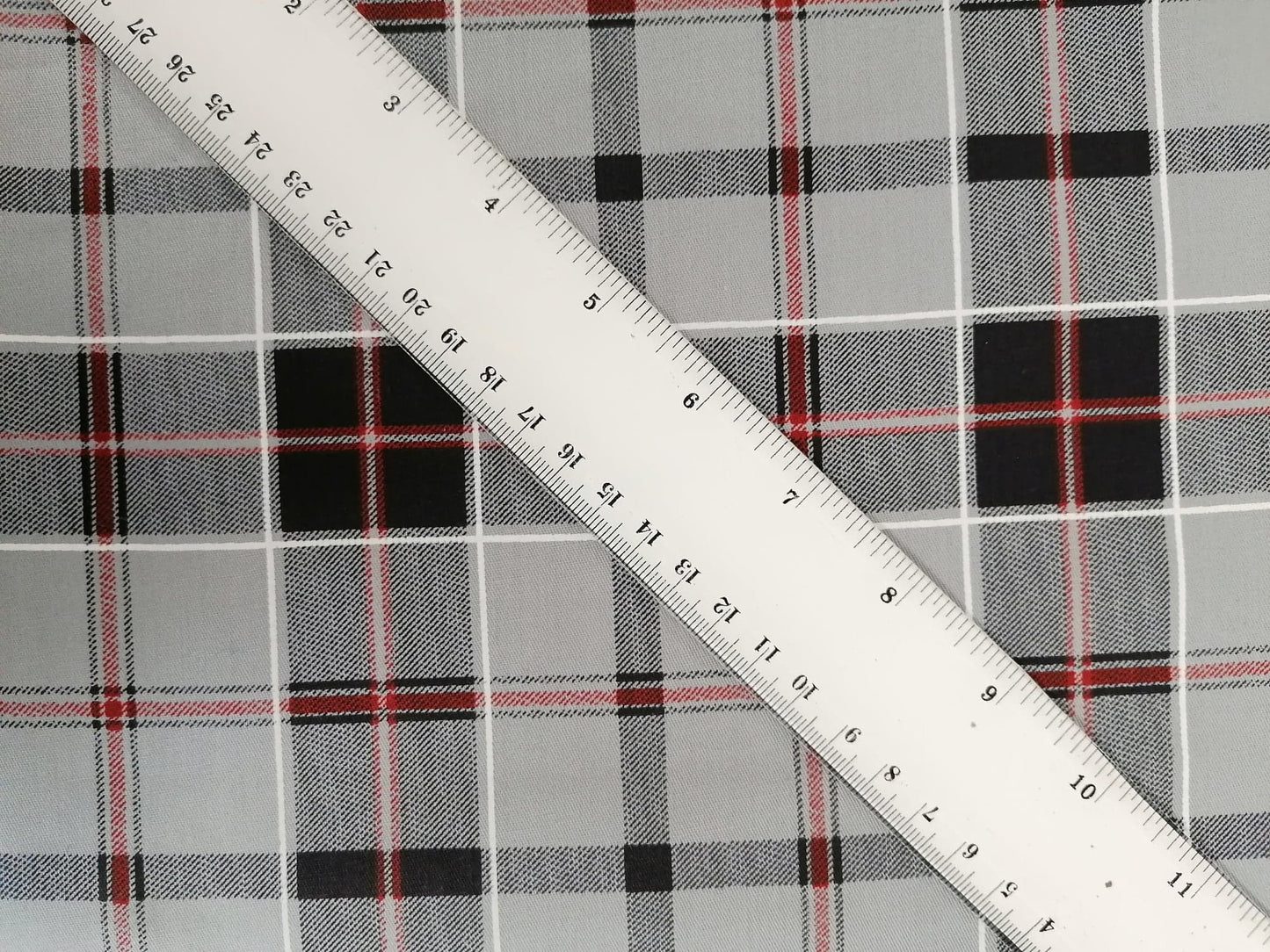 Printed Cotton Twill - Check - Grey/Black/Red - 58" Wide - Sold By the Metre