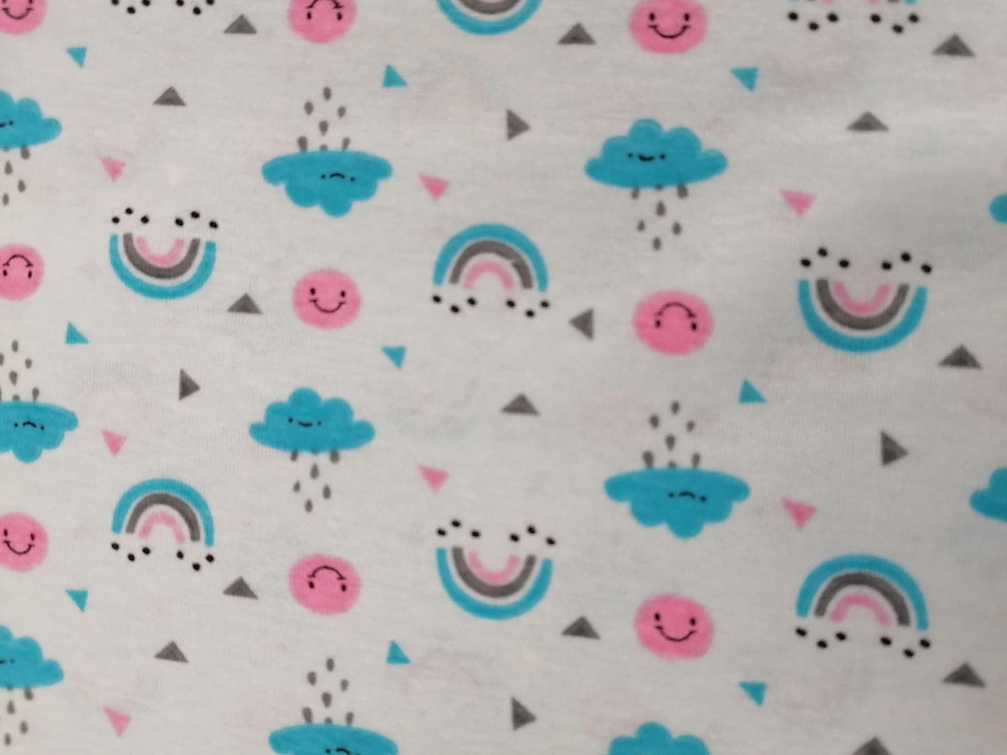 Printed Cotton Jersey - Clouds/Rainbows - Blue/Pink - 58" Wide - Sold By the Metre