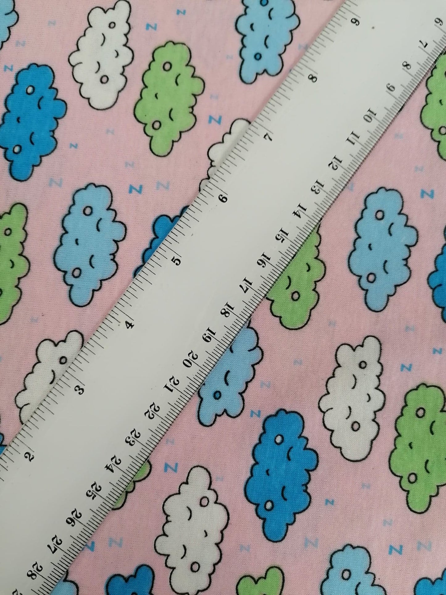 Printed Cotton Jersey - Clouds - Pink/Green/Blue/White - 58" Wide - Sold By the Metre