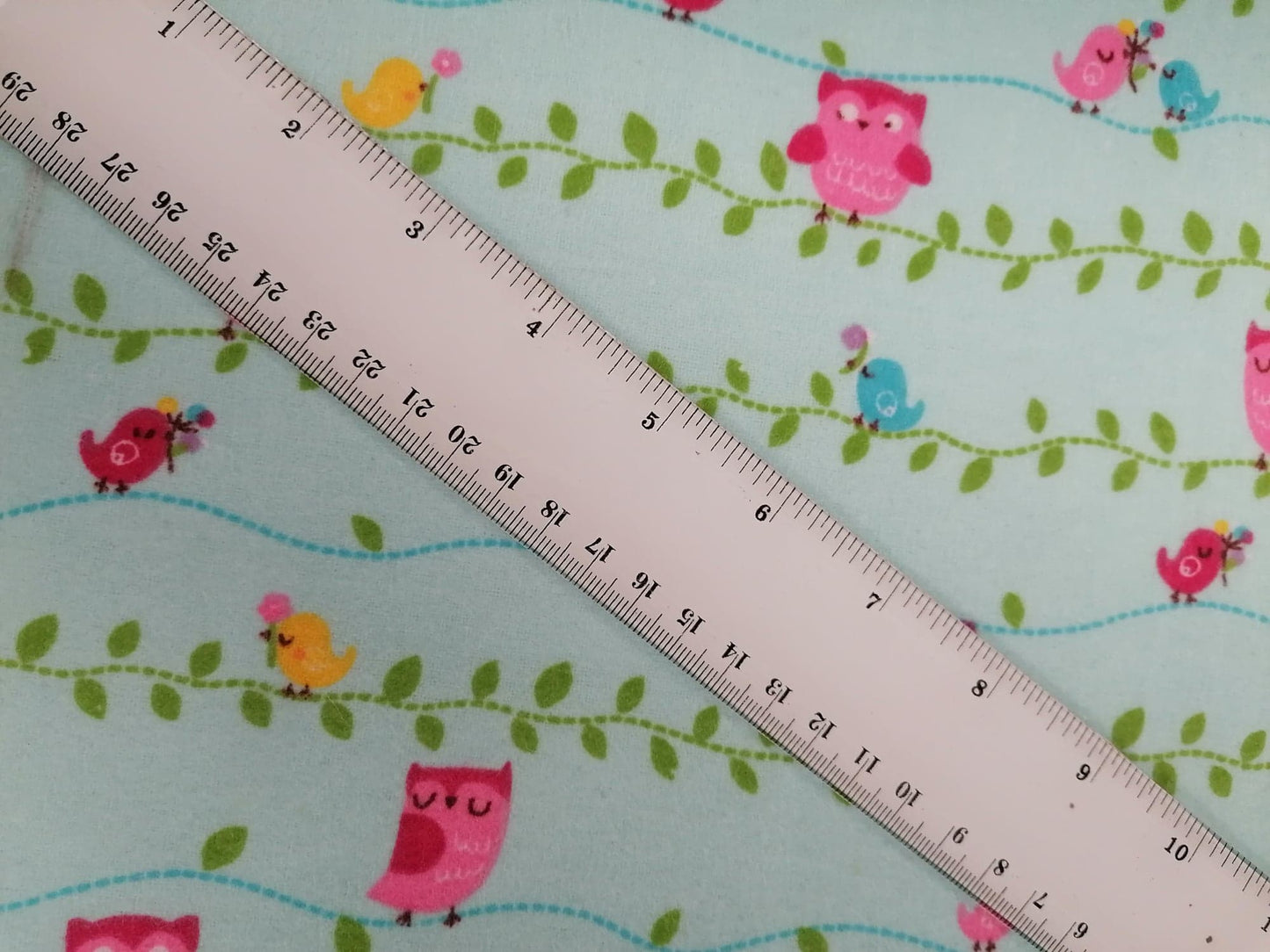 Brushed Cotton - Owls - Blue/Pink/Yellow/Green - 60" Wide - Sold By the Metre