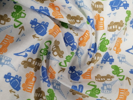 Brushed Cotton - Construction - White/Blue/Orange/Brown/Green - 60" Wide - Sold By the Metre