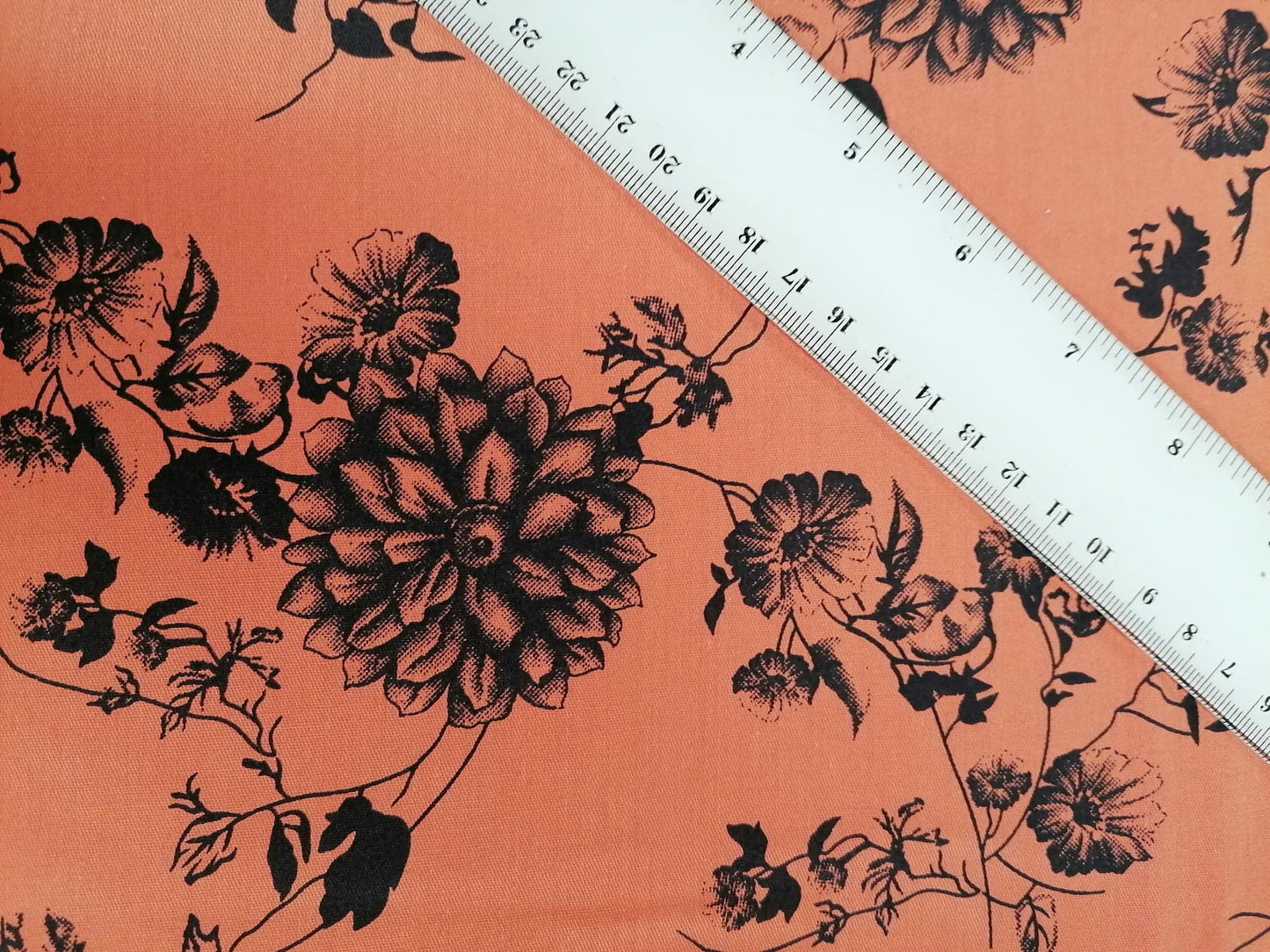 Printed Cotton Twill - Floral - Orange/Black - 58" Wide - Sold By the Metre