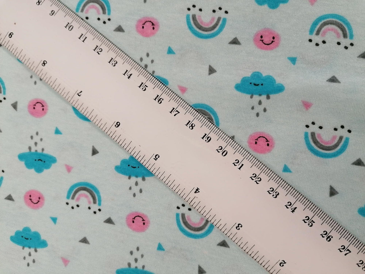 Printed Cotton Jersey - Clouds/Rainbows - Blue/Pink - 58" Wide - Sold By the Metre