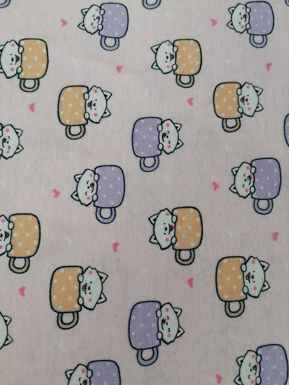 Printed Cotton Jersey - Teacups - Pink/Lilac/Orange - 58" Wide - Sold By the Metre