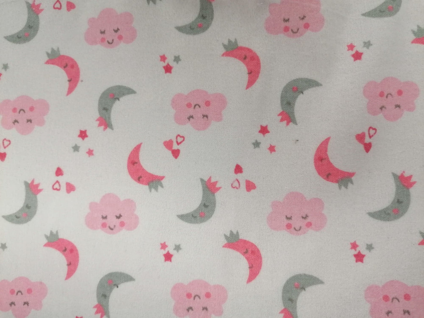 Brushed Cotton - Nighttime - White/Pink/Grey - 60" Wide - Sold By the Metre