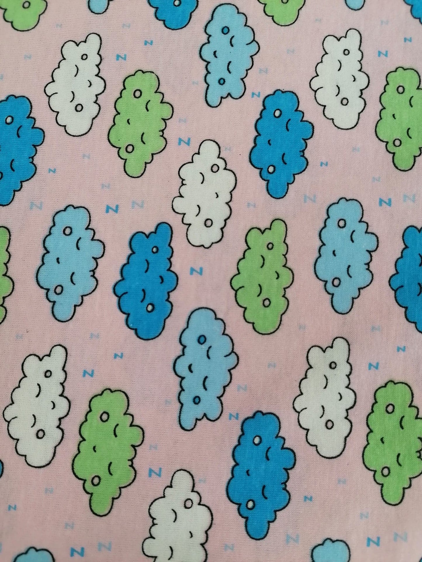 Printed Cotton Jersey - Clouds - Pink/Green/Blue/White - 58" Wide - Sold By the Metre