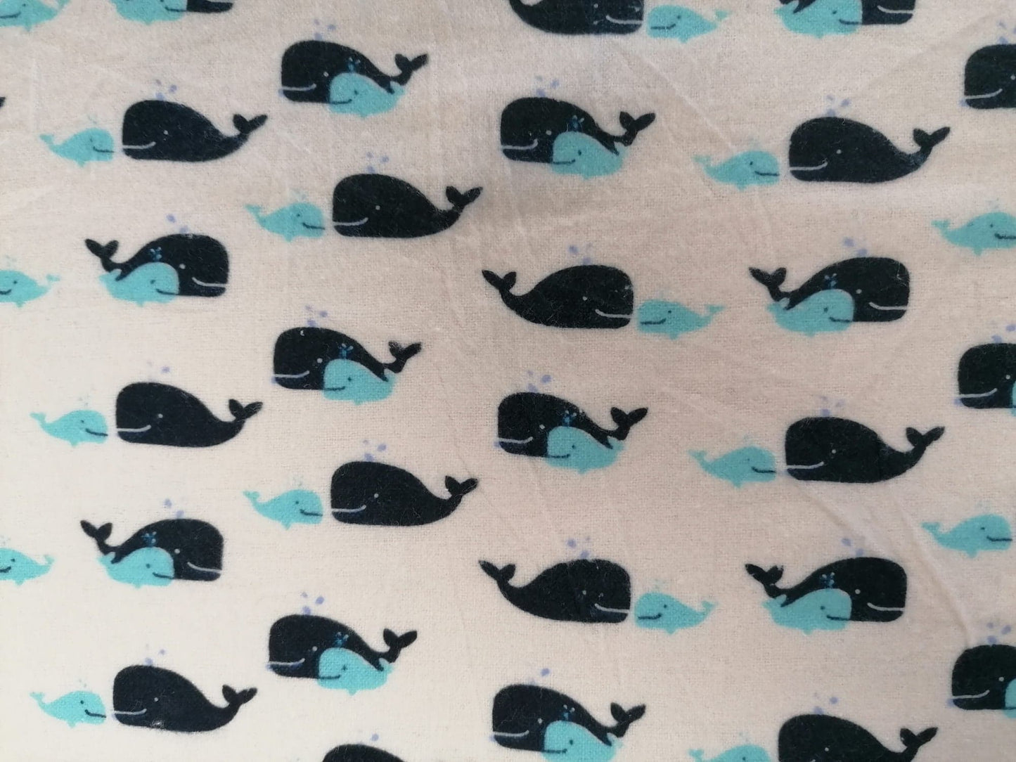 Brushed Cotton - Whales - White/Navy/Baby Blue - 60" Wide - Sold By the Metre