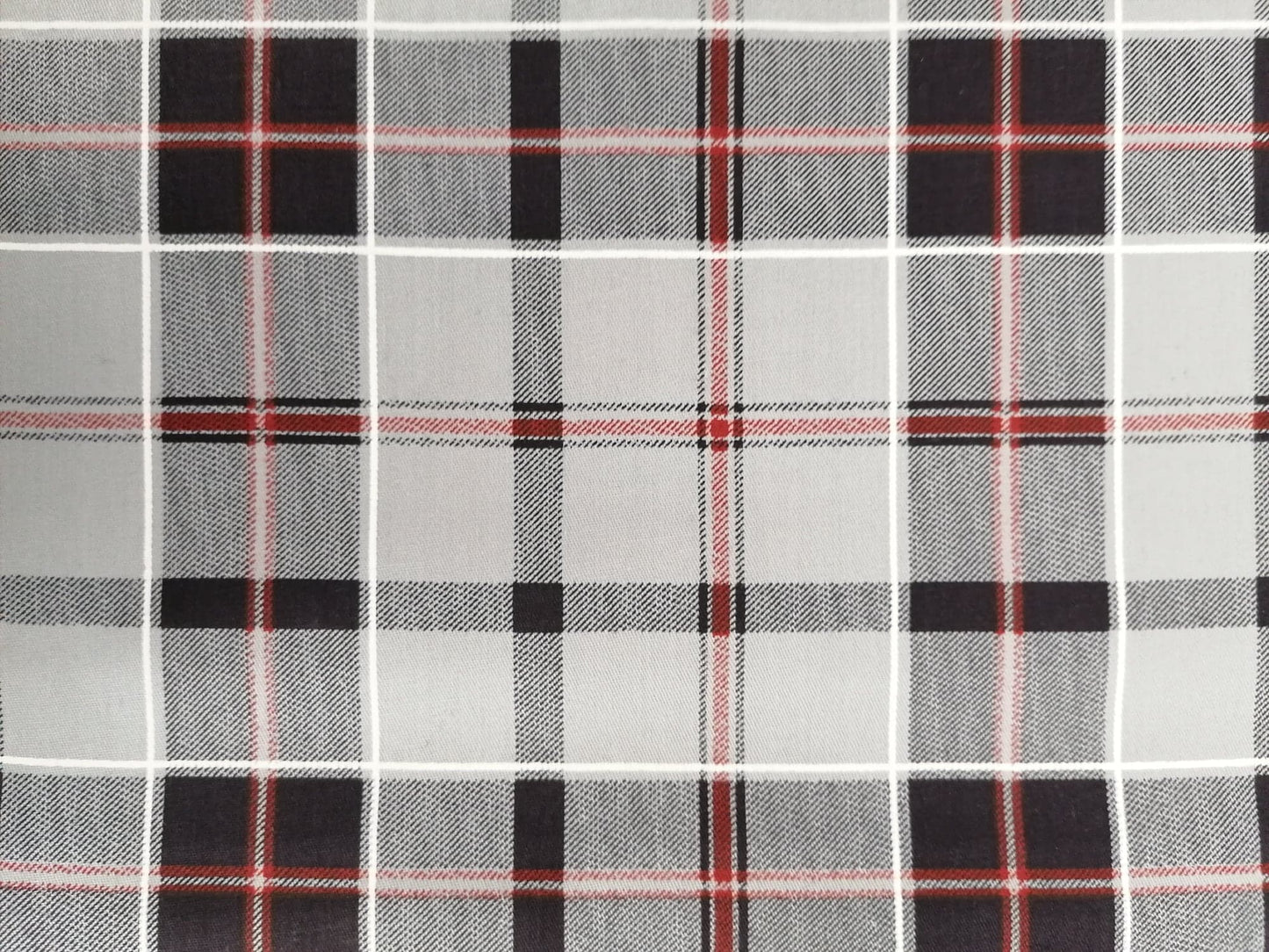 Printed Cotton Twill - Check - Grey/Black/Red - 58" Wide - Sold By the Metre