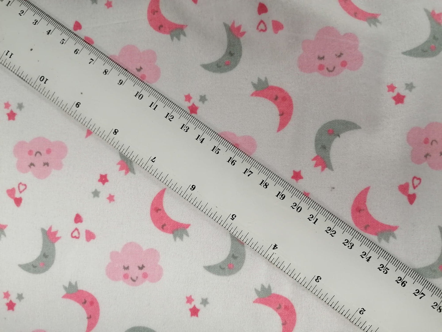 Brushed Cotton - Nighttime - White/Pink/Grey - 60" Wide - Sold By the Metre