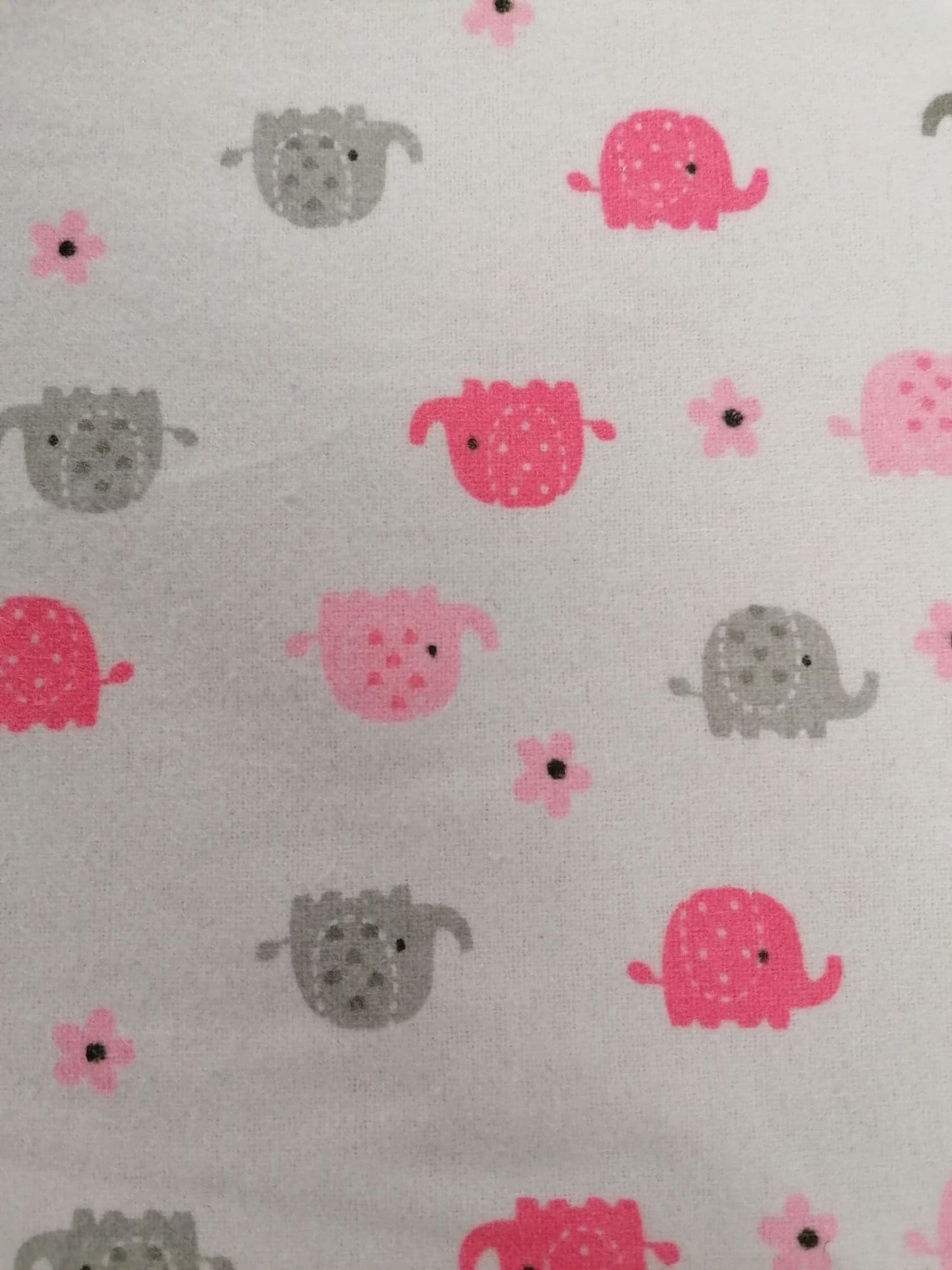 Brushed Cotton - Elephants - White/Pink/Grey - 60" Wide - Sold By the Metre