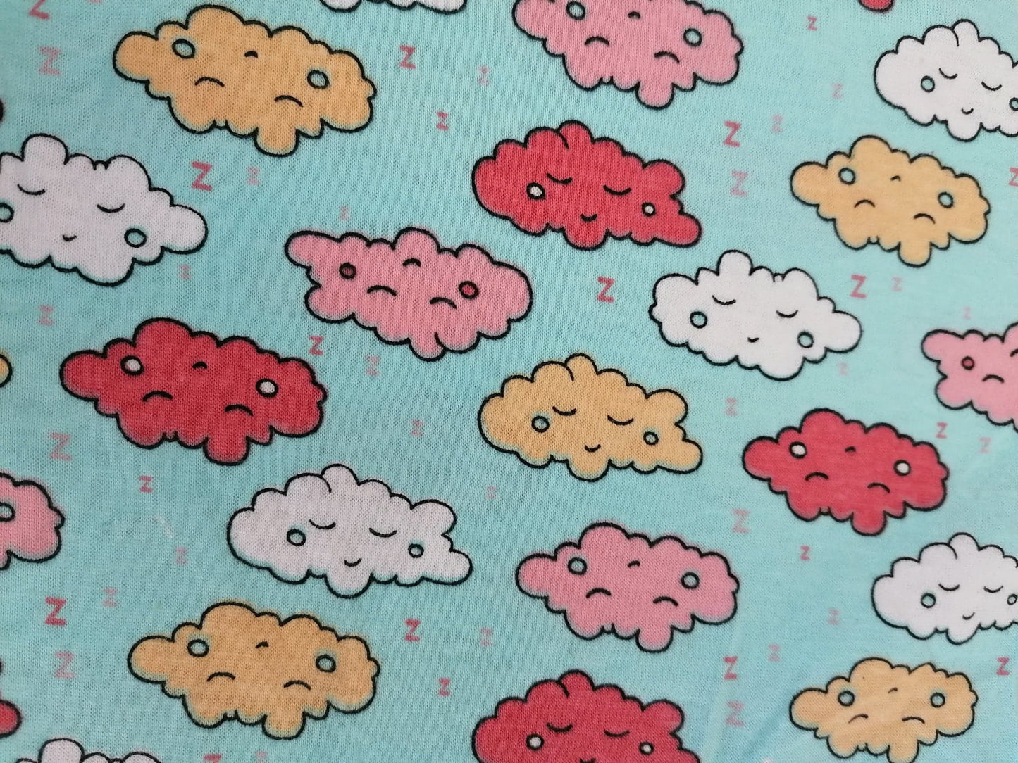 Printed Cotton Jersey - Clouds - Blue/Pink/Yellow/White - 58" Wide - Sold By the Metre