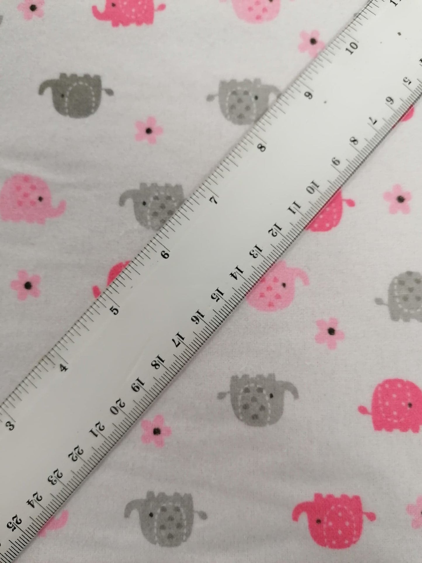 Brushed Cotton - Elephants - White/Pink/Grey - 60" Wide - Sold By the Metre