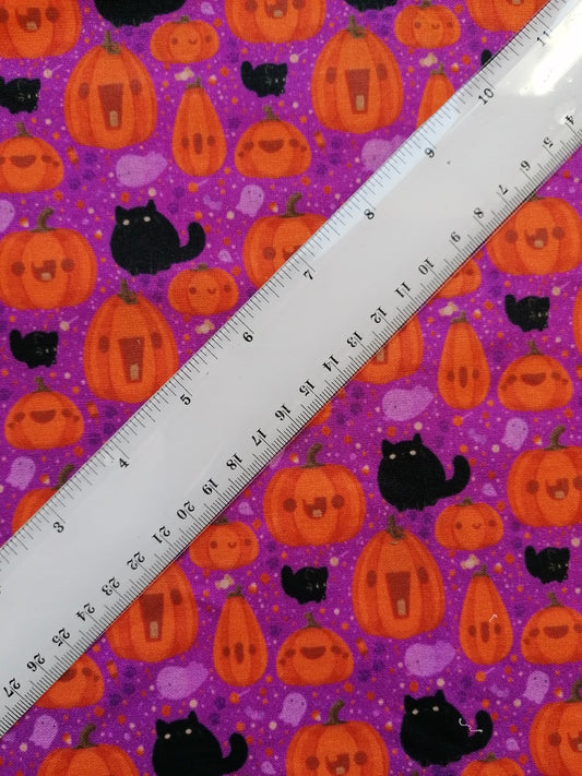 100% Cotton - Quilting and Crafting - Halloween - Purple/Orange/Black - 44" Wide - Sold By the Metre