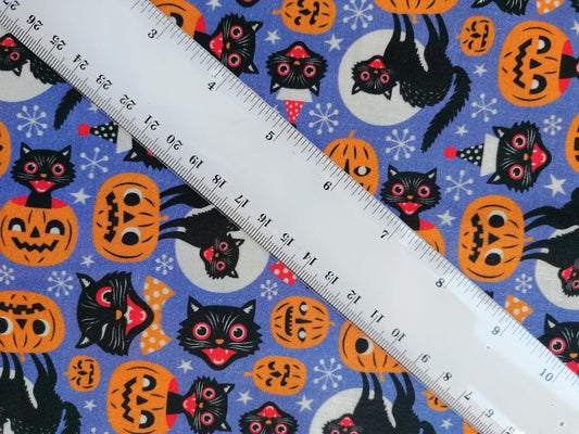 100% Cotton - Quilting and Crafting - Halloween - Purple/Black/Orange - 44" Wide - Sold By the Metre