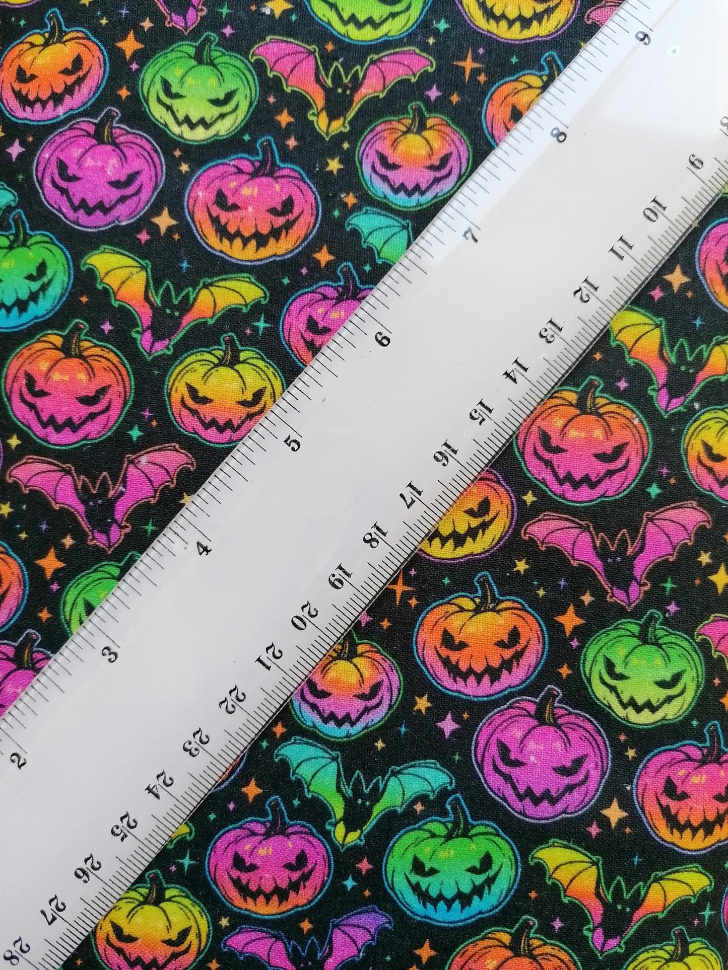 100% Cotton - Quilting and Crafting - Halloween - Green/Blue/Pink/Yellow - 44" Wide - Sold By the Metre