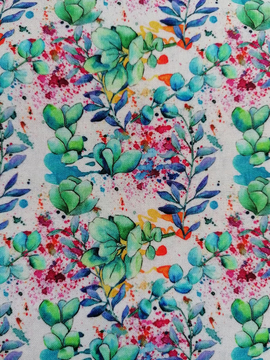 100% Cotton - Quilting and Crafting - Floral - Cream/Blue/Green/Pink - 60" Wide - Sold By the Metre