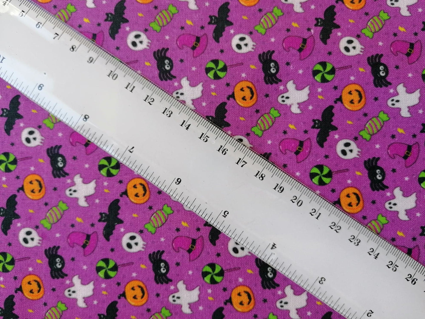 100% Cotton - Quilting and Crafting - Halloween - Purple/Black/Green/Orange - 44" Wide - Sold By the Metre