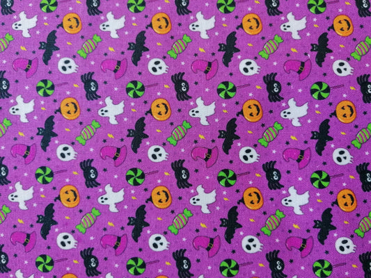 100% Cotton - Quilting and Crafting - Halloween - Purple/Black/Green/Orange - 44" Wide - Sold By the Metre