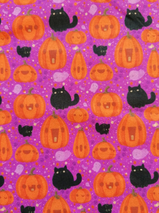 100% Cotton - Quilting and Crafting - Halloween - Purple/Orange/Black - 44" Wide - Sold By the Metre