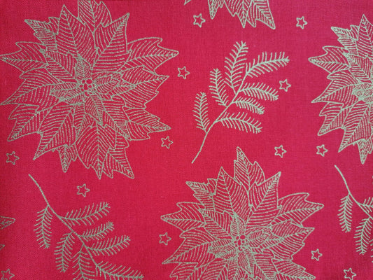 100% Cotton - Quilting and Crafting - Christmas - Red/Gold - 44" Wide - Sold By the Metre