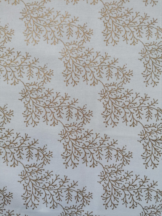 100% Cotton - Quilting and Crafting - Christmas - White/Gold - 44" Wide - Sold By the Metre