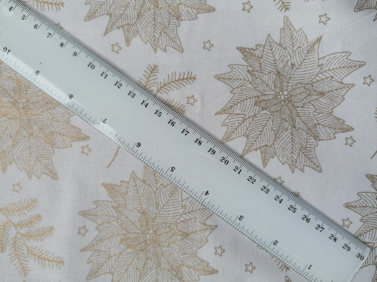 100% Cotton - Quilting and Crafting - Christmas - White/Gold - 44" Wide - Sold By the Metre