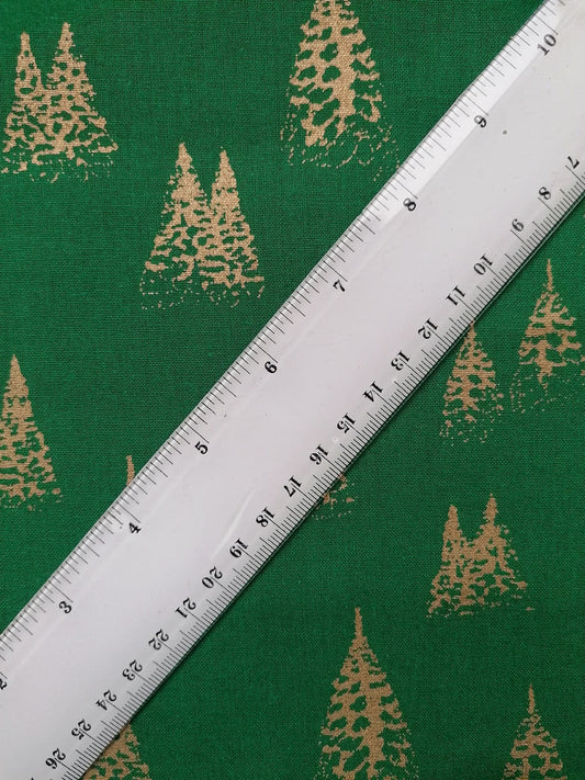 100% Cotton - Quilting and Crafting - Christmas - Green/Gold - 44" Wide - Sold By the Metre