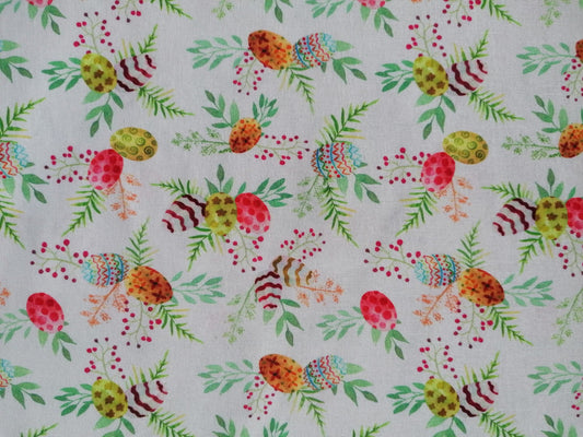 100% Cotton - Quilting and Crafting - Christmas - Cream/Pink/Orange/Yellow/Green - 44" Wide - Sold By the Metre