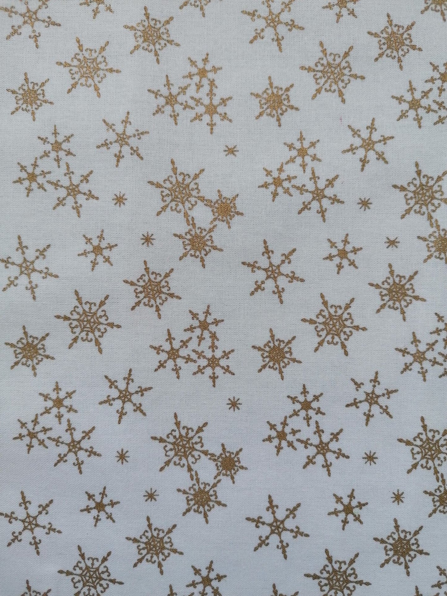 100% Cotton - Quilting and Crafting - Christmas - White/Gold - 44" Wide - Sold By the Metre