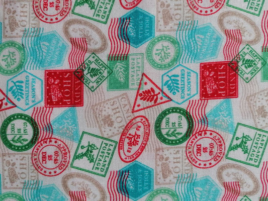 100% Cotton - Quilting and Crafting - Christmas - Blue/Pink/Red/Green - 44" Wide - Sold By the Metre