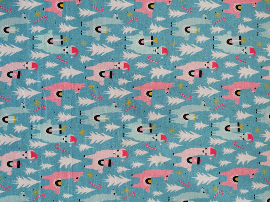 100% Cotton - Quilting and Crafting - Christmas - Blue/Pink/White - 44" Wide - Sold By the Metre