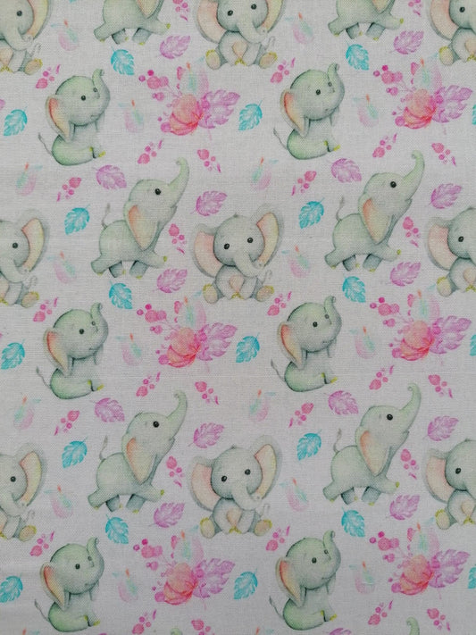 100% Cotton - Quilting and Crafting - Cream/Pink/Grey/Blue - 60" Wide - Sold By the Metre
