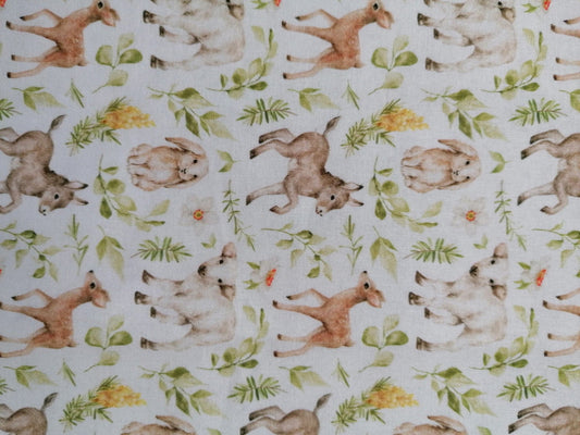 100% Cotton - Quilting and Crafting - Cream/Brown/Green/Yellow - 60" Wide - Sold By the Metre