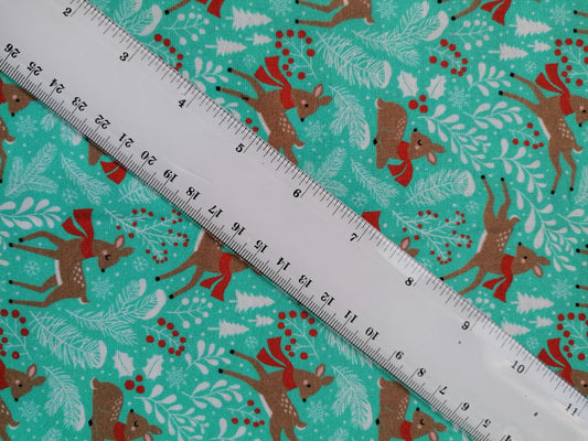100% Cotton - Quilting and Crafting - Christmas - Mint/Red/White/Brown - 44" Wide - Sold By the Metre