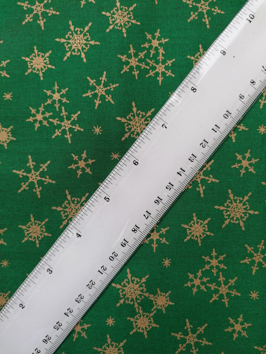 100% Cotton - Quilting and Crafting - Christmas - Green/Gold - 44" Wide - Sold By the Metre