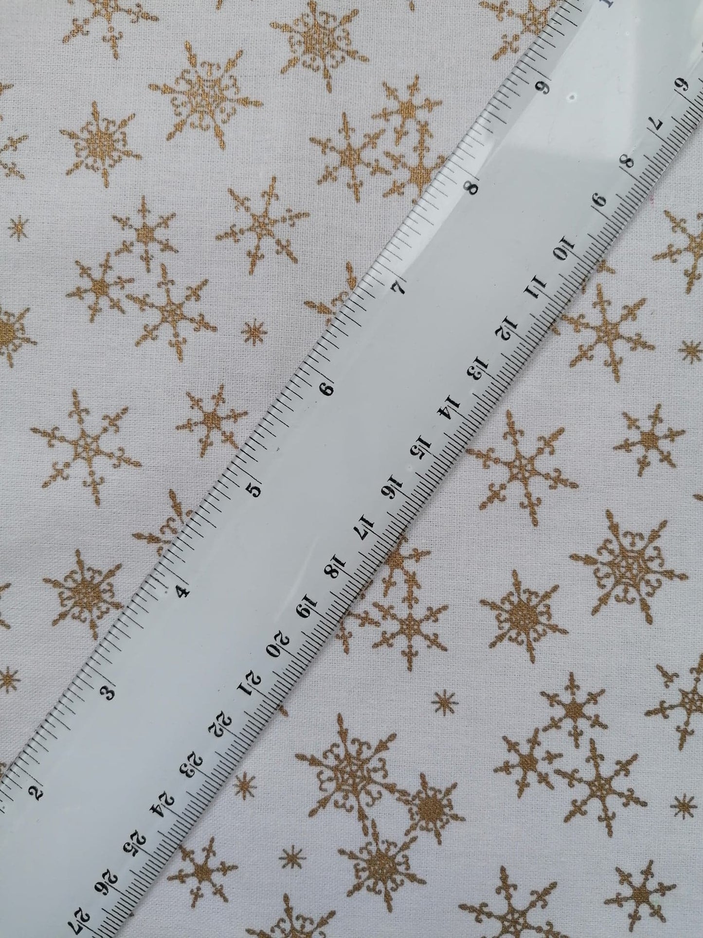 100% Cotton - Quilting and Crafting - Christmas - White/Gold - 44" Wide - Sold By the Metre