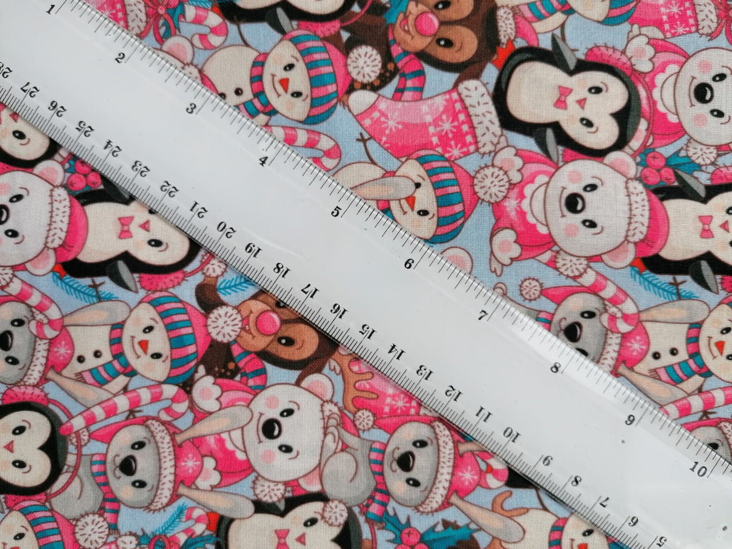 100% Cotton - Quilting and Crafting - Christmas - Pink/Blue/Black/Grey - 44" Wide - Sold By the Metre