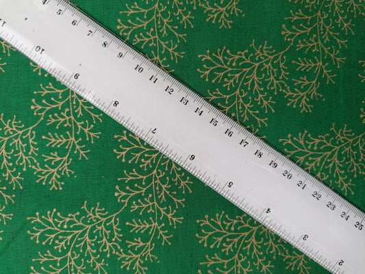 100% Cotton - Quilting and Crafting - Christmas - Green/Gold - 44" Wide - Sold By the Metre