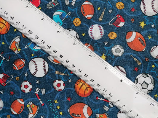 100% Cotton - Quilting and Crafting - Christmas - Blue/Orange/White - 44" Wide - Sold By the Metre